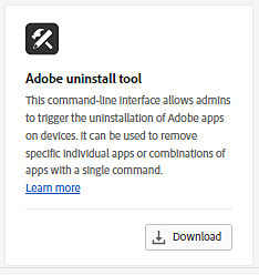 
Screenshot of Adobe Uninstall Tool interface used to remove Creative Cloud applications from Windows or macOS devices.