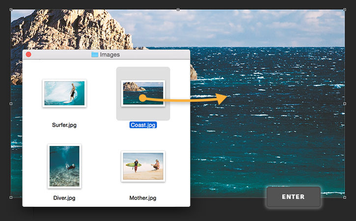 Drag background image onto document, hold shift and resize to constrain proportions, and hit enter to finish placing image. 
