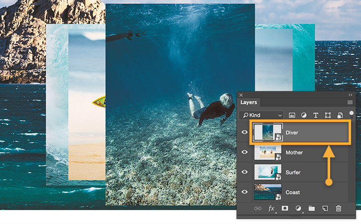Click and drag layers in the Layers panel to move images in front or behind other images.