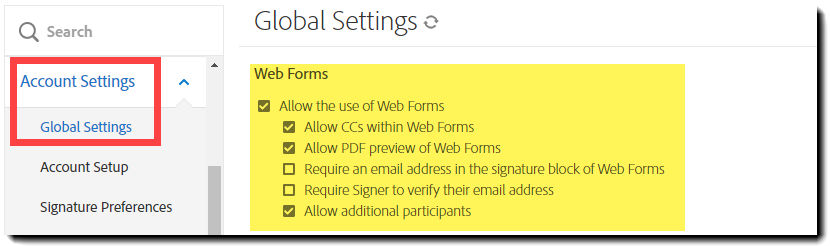 Controls on the Global page
