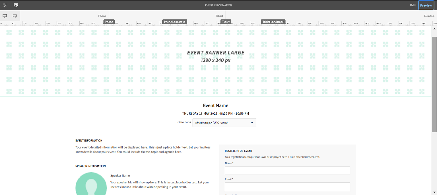 Authoring Event Registration Page - Desktop