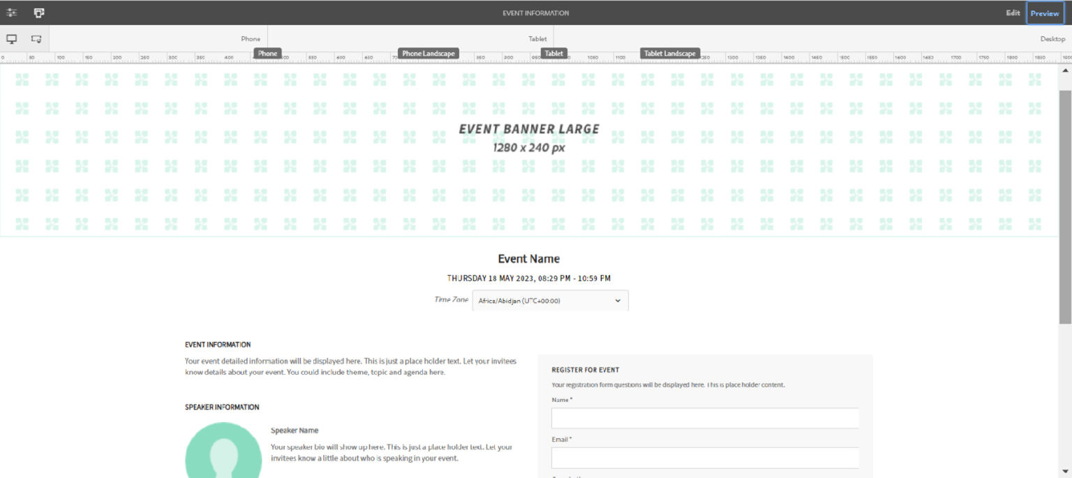 Authoring Event Registration Page - Desktop