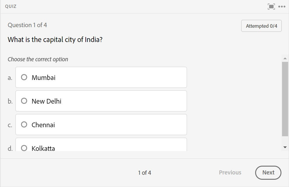 A multiple choice question in the Quiz Pod