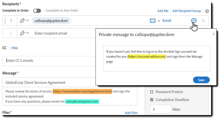 Configured message fields