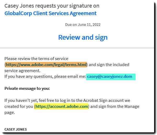 Links in Email delivered to recipient