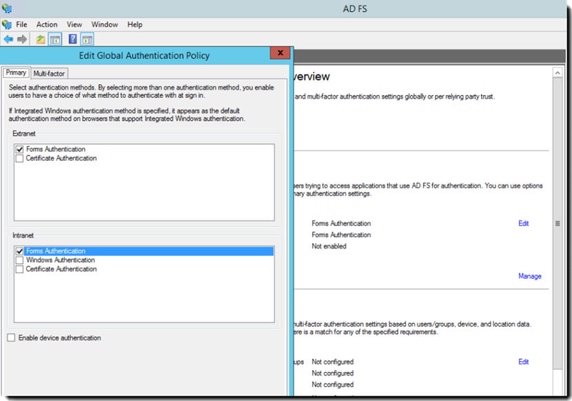 Edit global authentication policy