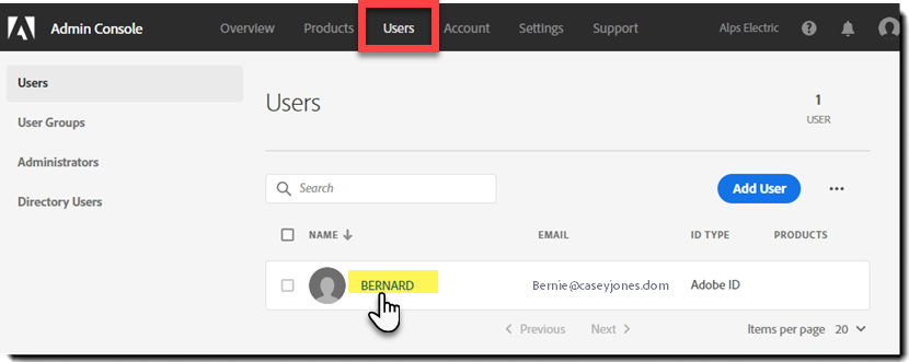 User tab