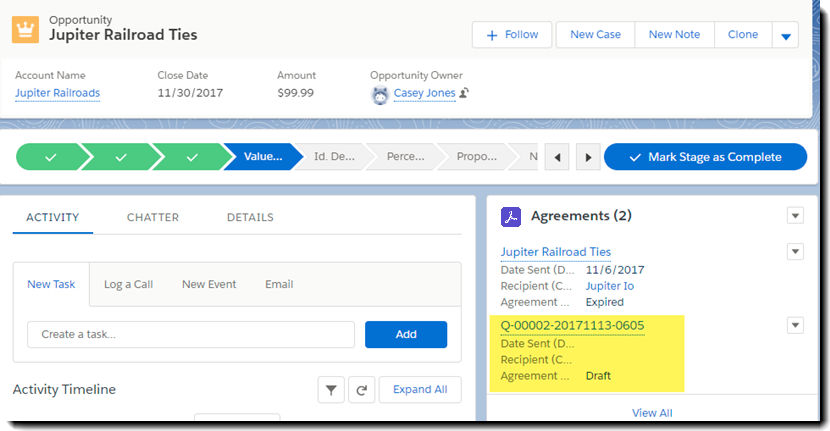 Attached agreement to SFDC object