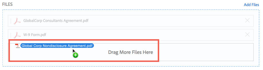 Drag-and-drop files from your computer to the Drag More Files Here area.