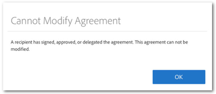 The "Cannot Modify Agreement" message