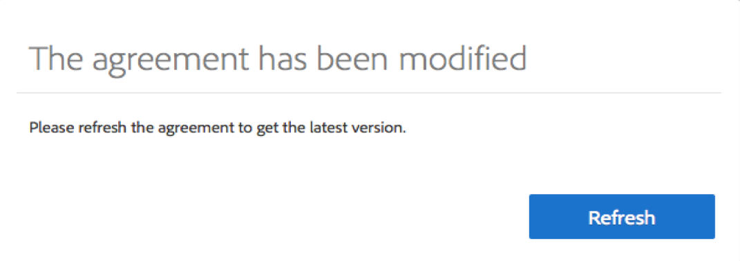 The "Agreement Has Been Modified" error panel