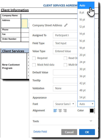 Text Field Font Size properties