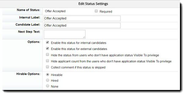 Edit status settings