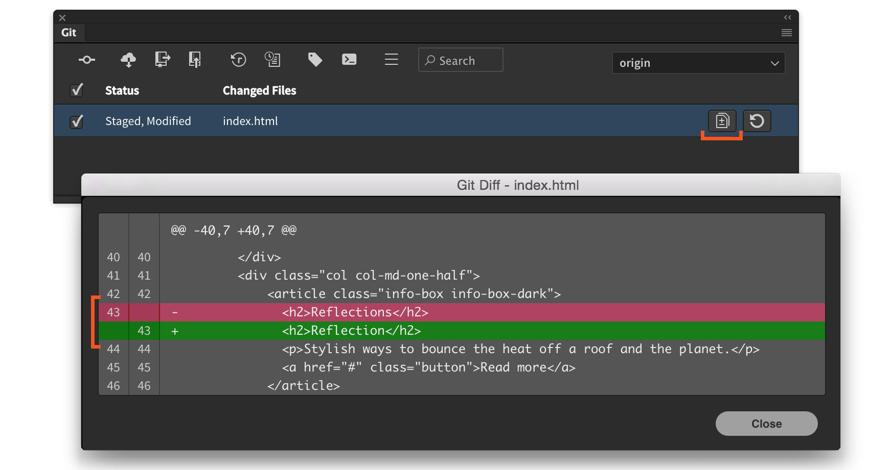 Ver la diferencia en los archivos modificados