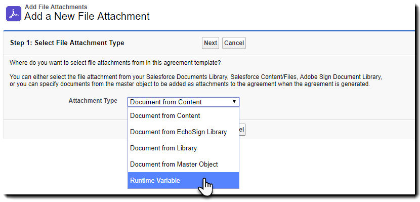 Select file attachment type