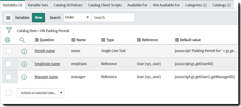 Variables tab