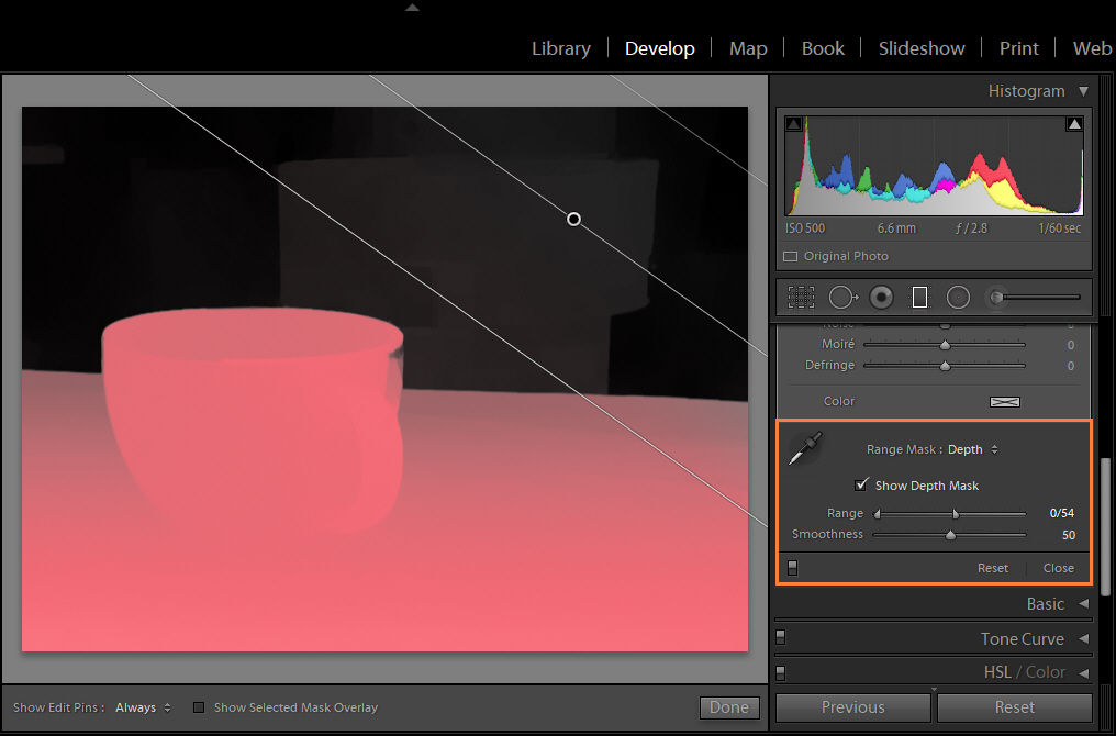 选择“显示深度蒙版”选项以显示深度蒙版