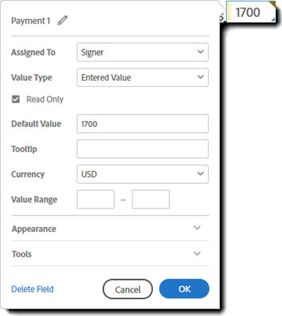 Static values in a payment field