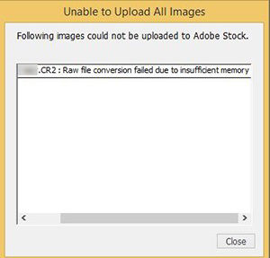 Error dialog in Bridge: Raw file conversion failed due to insufficient memory