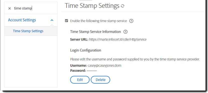 Adobe Acrobat Sign Custom Time Stamp Providers