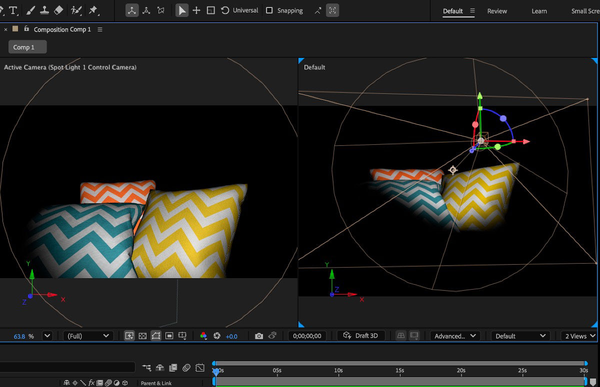 The 2 views is activated and there are two different views observing the effects when you adjust the light.