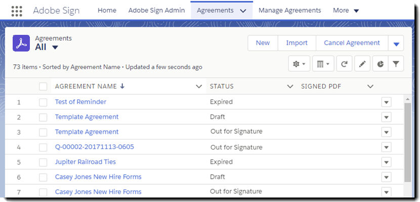 All agreements listed
