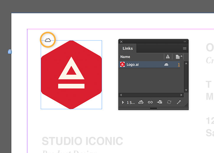 A cloud icon appears in the top left corner of a logo, indicating that it is a linked asset. 