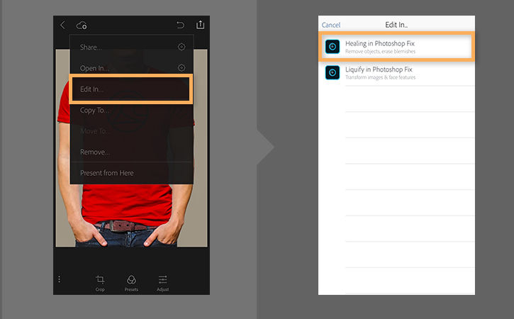 Lightroom Classic is opened on a mobile device to edit t-shirt photo. 