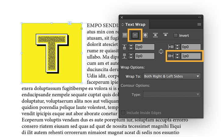 Adjust the space around the drop cap by selecting Window > Text Wrap and changing offset values.