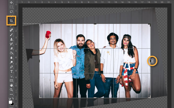 Crop tool is used to straighten crooked photo.