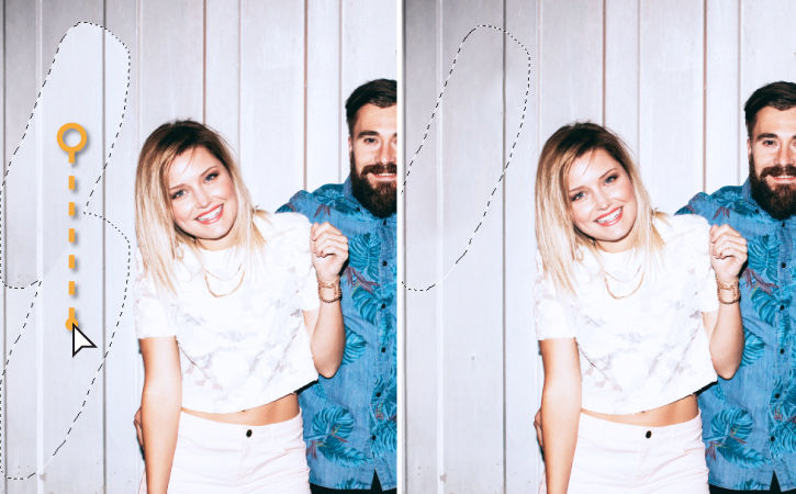 Selection shows arrow demonstrating how to click and drag on the photo to choose an area used as replacement patch.