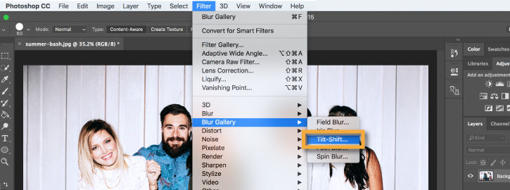 The Blur Gallery under Filter menu has blur effects, which can be used to add focus or emphasis to parts of the photo.
