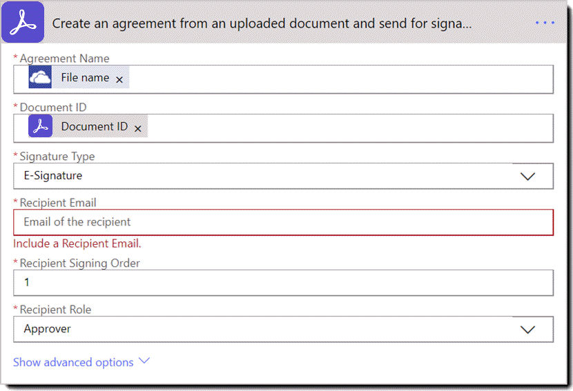 Action: Create an agreement from an uploaded document and send for signature