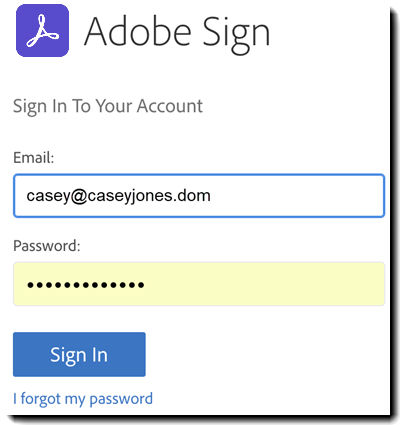 Экран аутентификации Adobe Sign