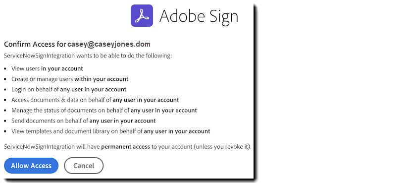 Adobe Sign — разрешение доступа