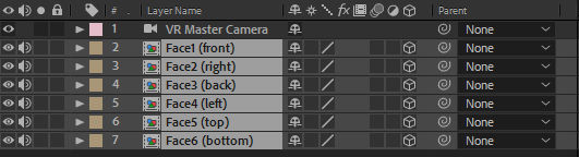 Six faces in the Timeline panel