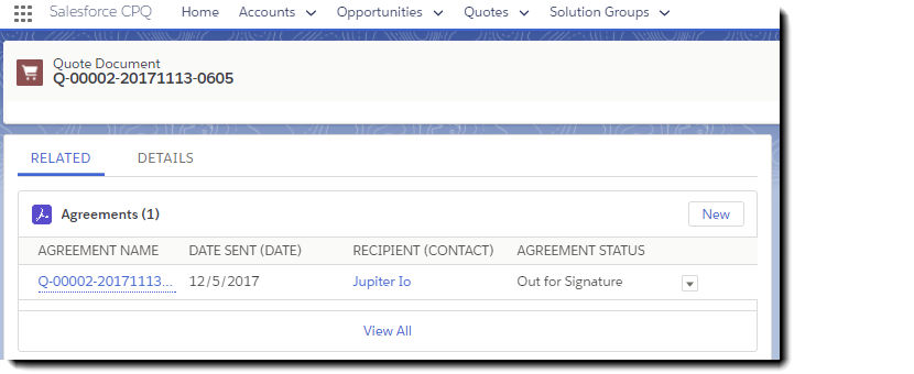 The Agreement Related List on the Quote Document
