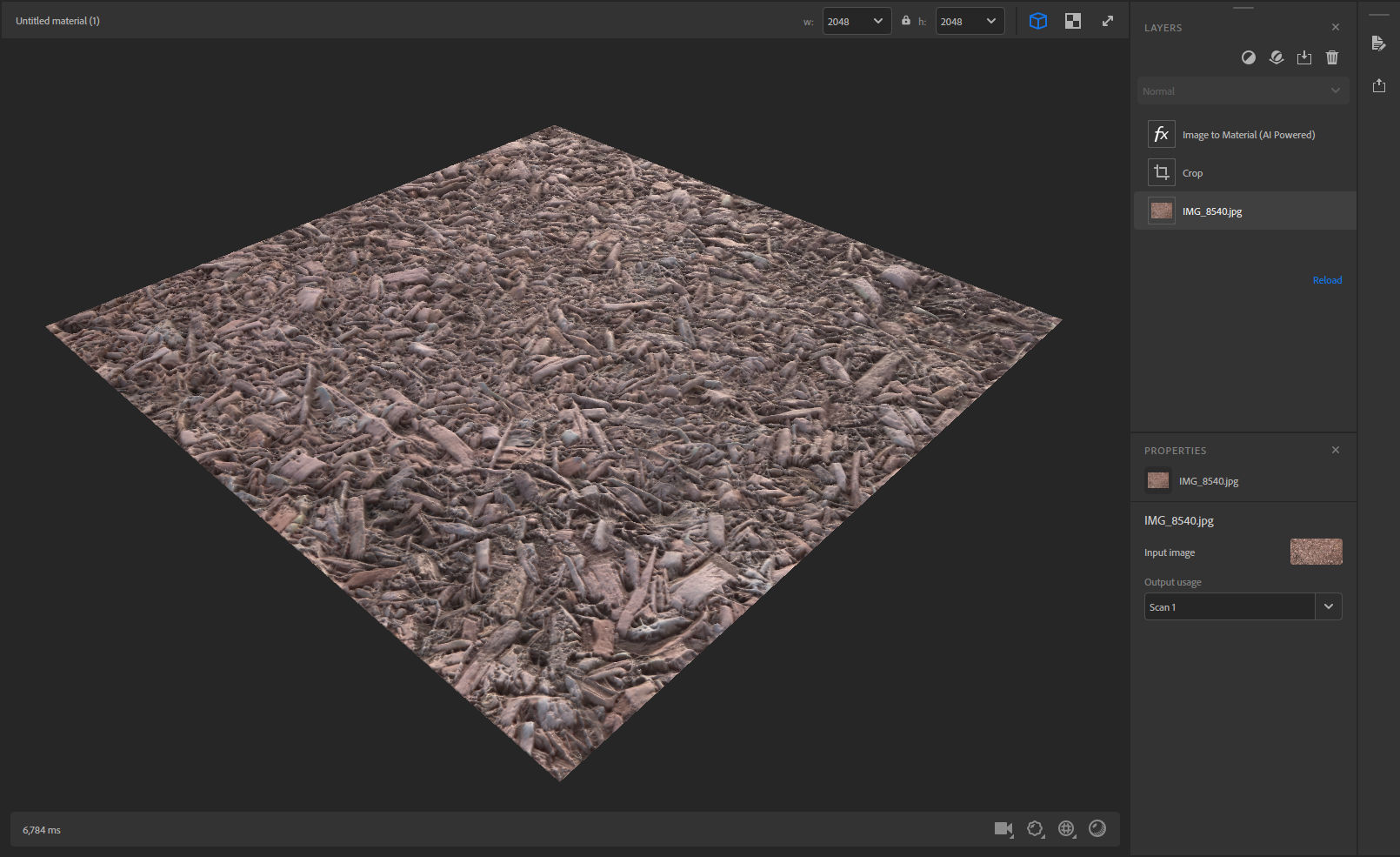 A screenshot of Sampler using the Image to Material workflow.
