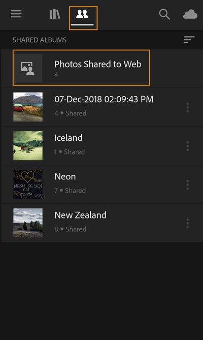 Share tab and Photos Shared to Web