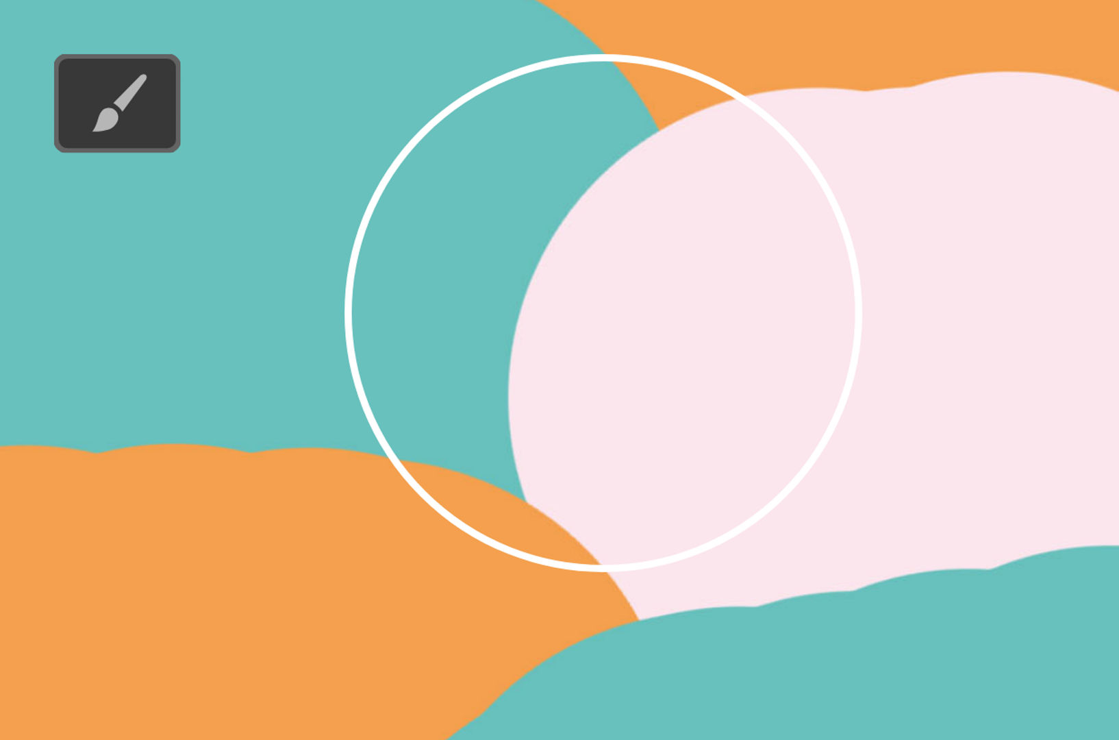 A Photoshop artboard showing overlapping planes of pink, teal, and orange colors drawn as abstract shapes.