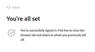 A browser screen titled You're all set confirms the user successfully signed in.