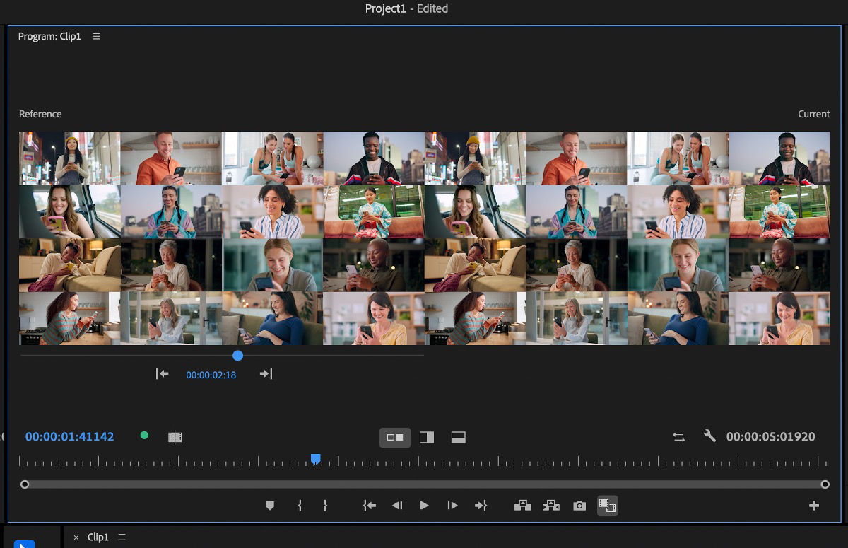 A comparison view is open, featuring two panes: Reference and Current, allowing you to compare your edits as you work.