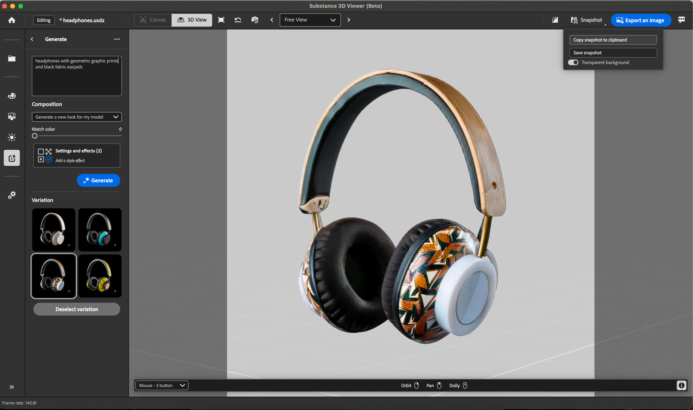 Generating an image of a new look for the headphones: Prompt: “Headphones with geometric graphic prints and black fabric earpads”