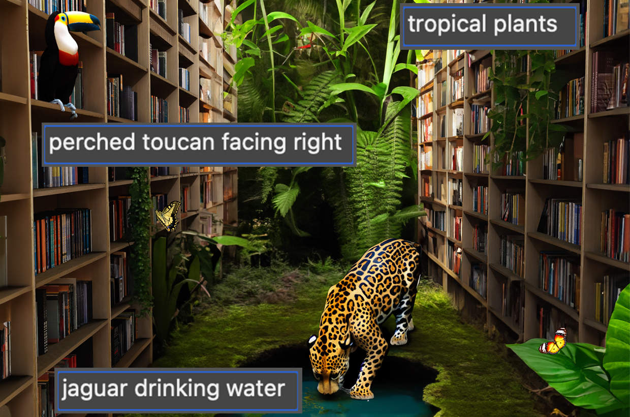A leopard drinking water in a libraryDescription automatically generated