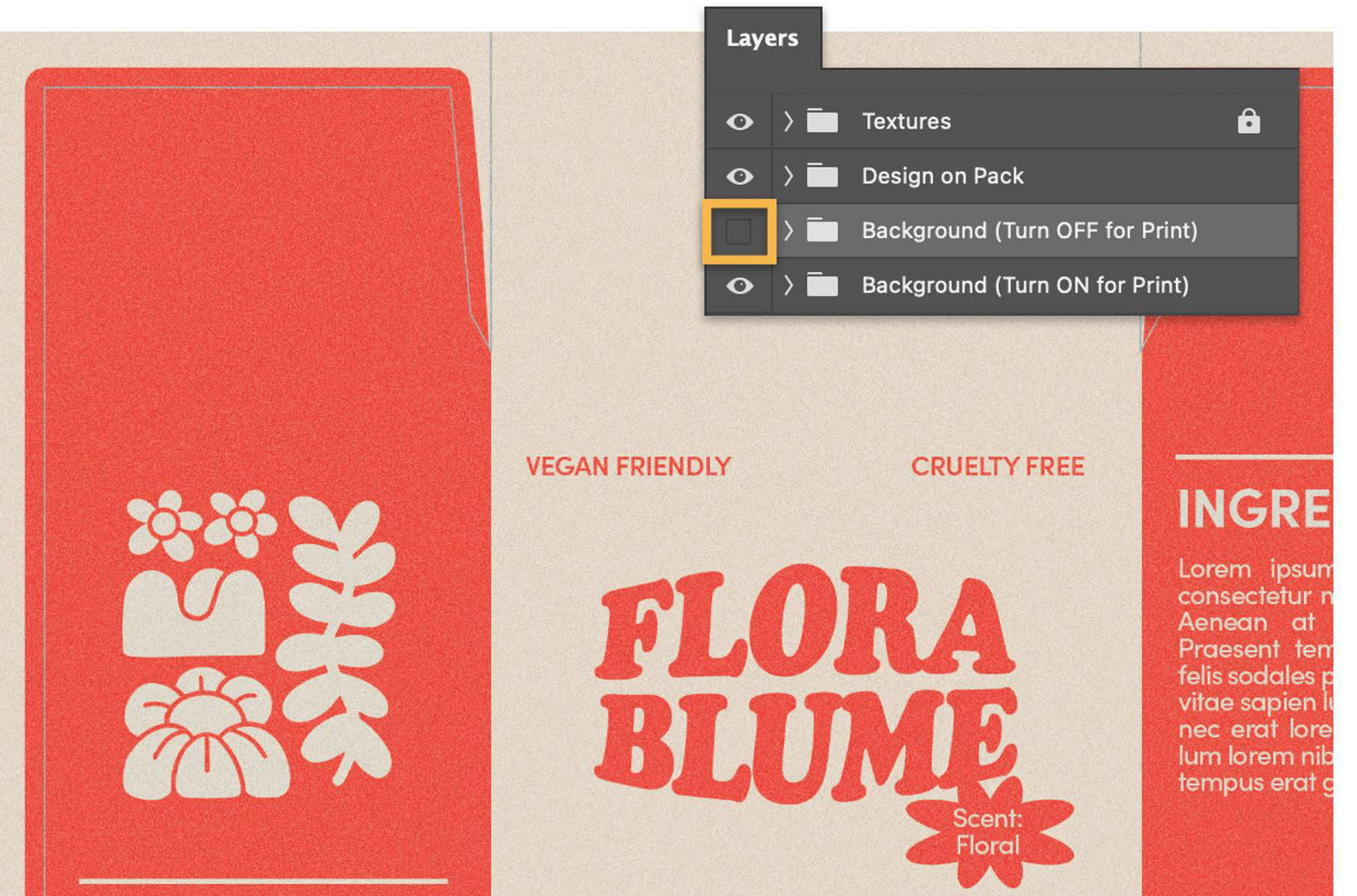 A photoshop screen grab illustrates how to turn off the background, and ready your box for printing.
