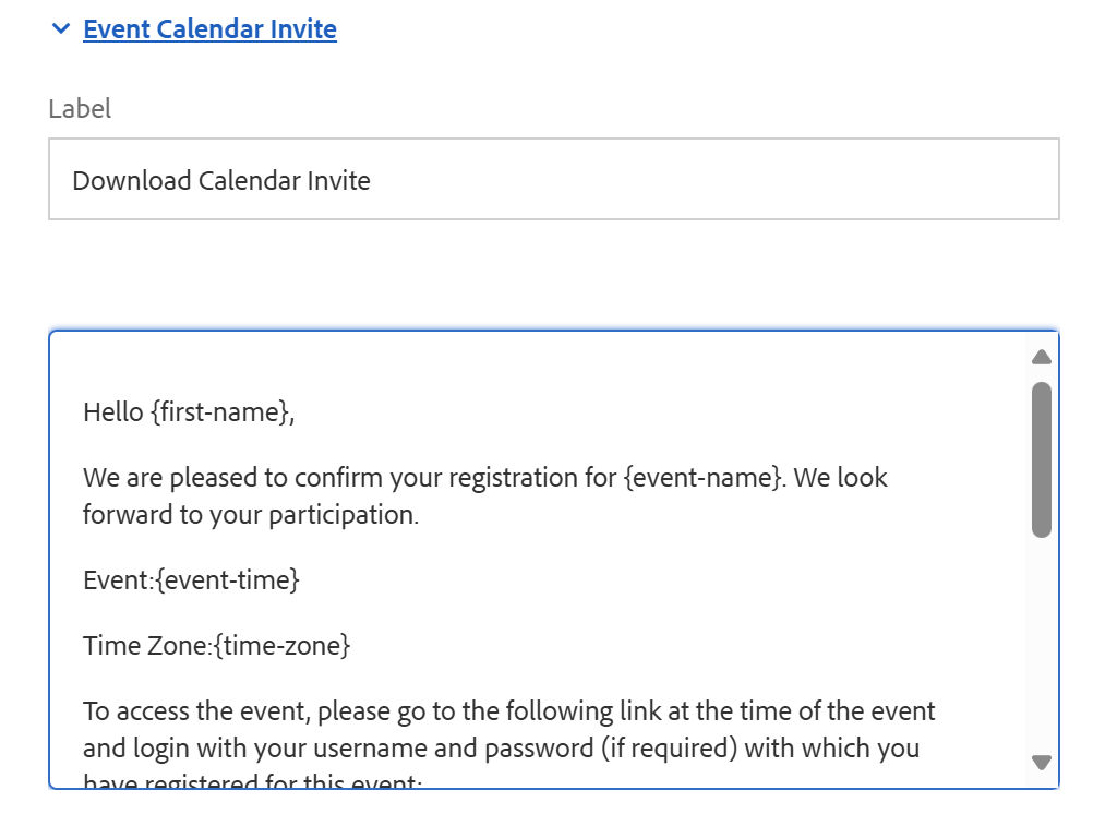 Configure the event calendar