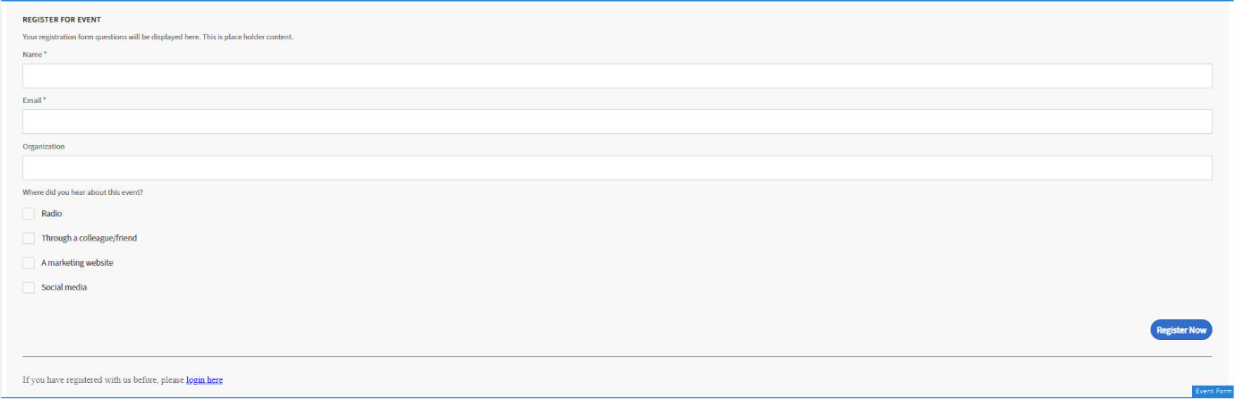 Event registration form