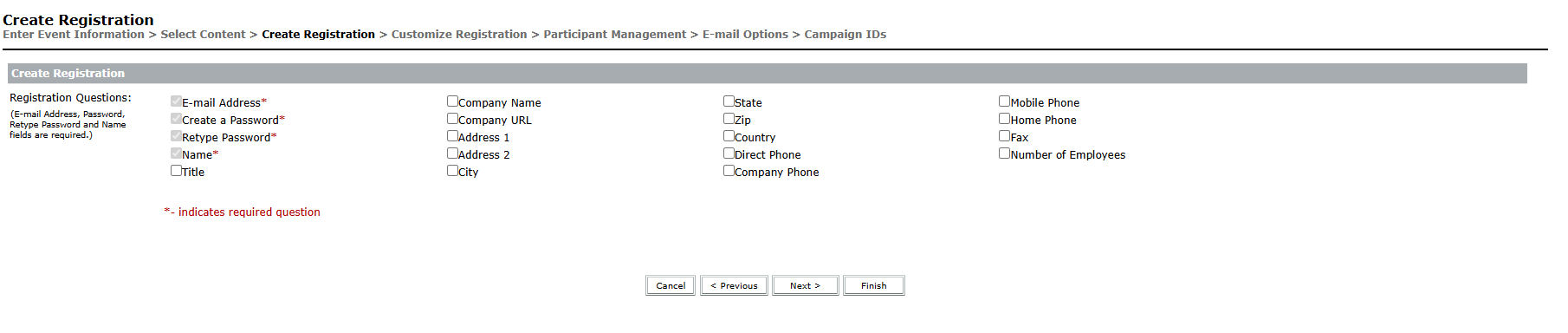 Create event registration interface
