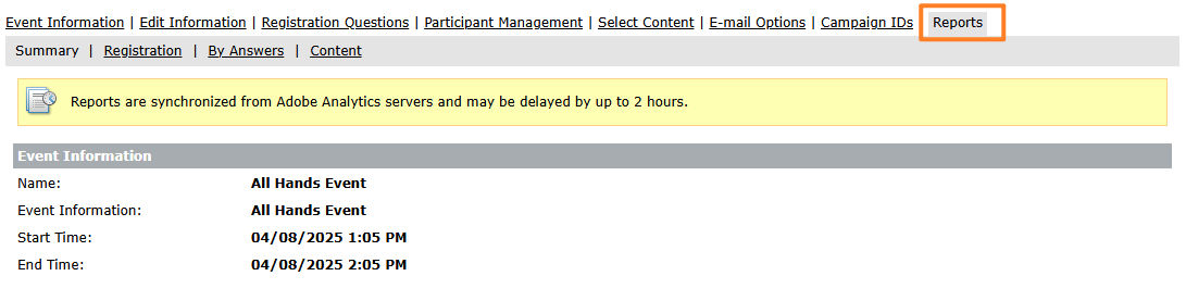 Reports interface in the Adobe Connect Central