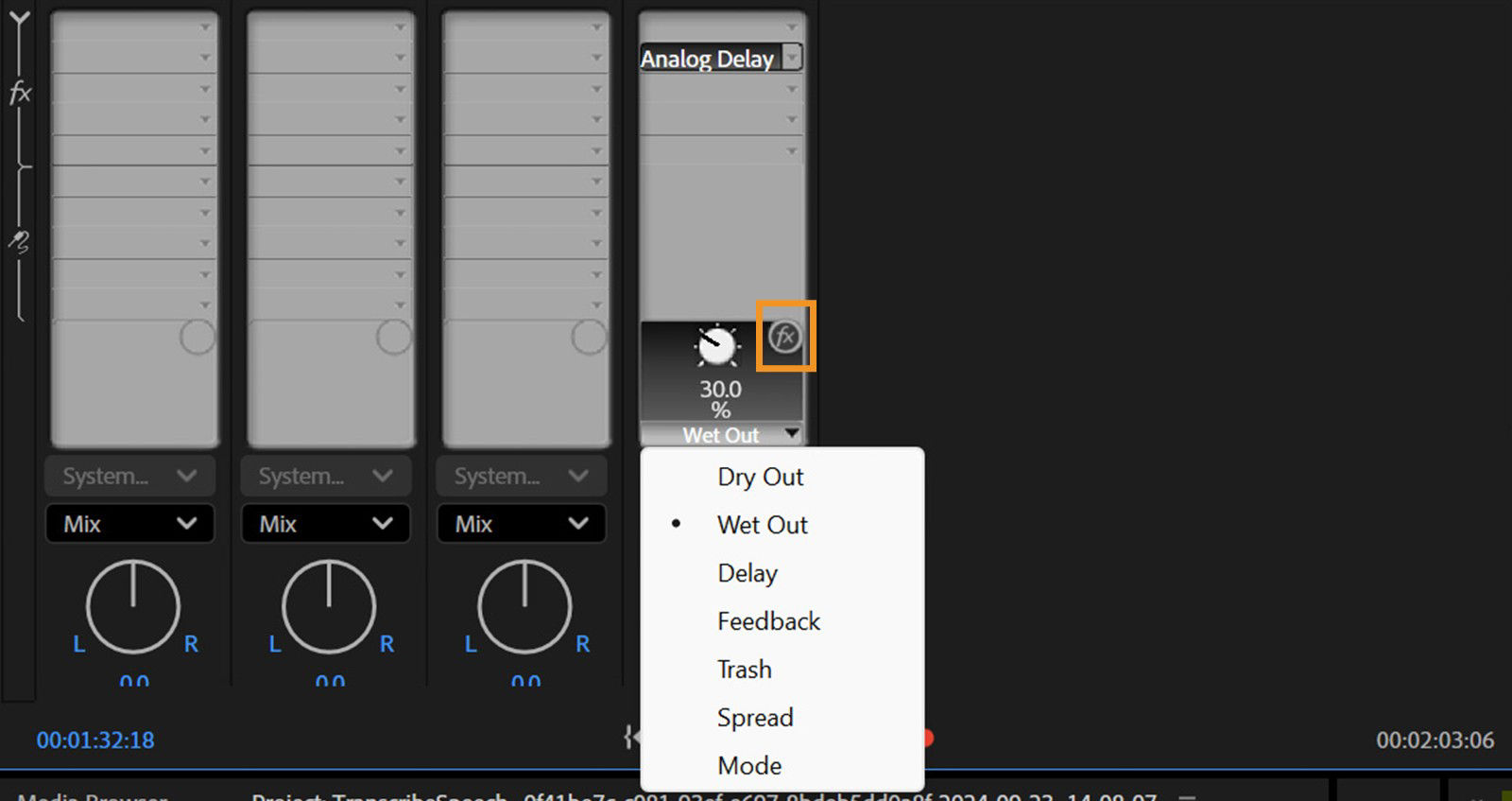 The Analog Delay parameters control the repetition of audio is visible for adjustment.